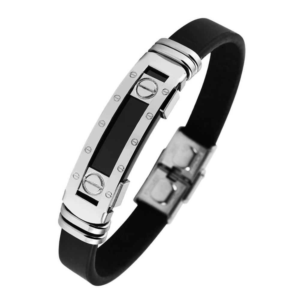 Bracelet-homme-caoutchouc-noir-et-acier-Calysta Bracelet-homme-cuir-acier-316-Calysta