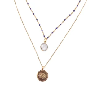 Collier-femme-double-rangs-acier-dore-perles-fines-et-pierre-naturelle-Calysta