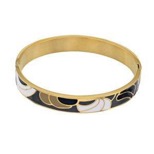 jonc-acier-dore-et-email-blanc-noir-et-marron-Calysta