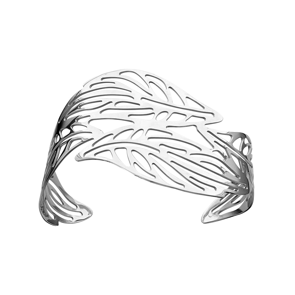 Bracelet-femme-manchette-acier-argent-feuille-Calysta Bracelet-femme-manchette-acier-argent-feuille-Calysta
